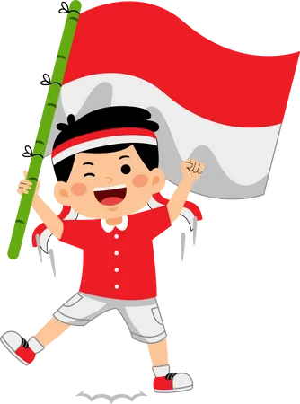 Boy celebrate Indonesia Independence Day  Illustration