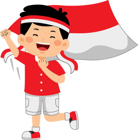 Boy celebrate Indonesia Independence Day  Illustration