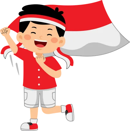 Boy celebrate Indonesia Independence Day  Illustration