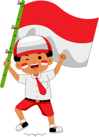 Boy celebrate Indonesia Independence Day  Illustration