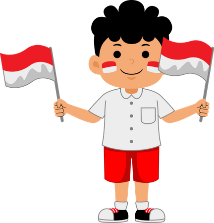 Boy celebrate Indonesia Independence Day  Illustration