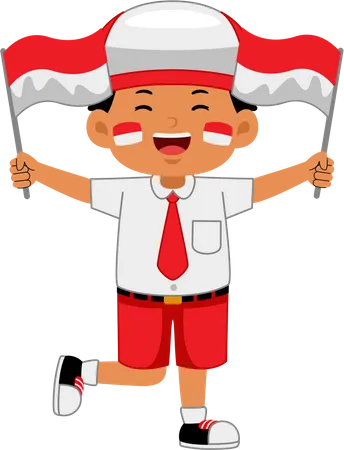 Boy celebrate Indonesia Independence Day  Illustration