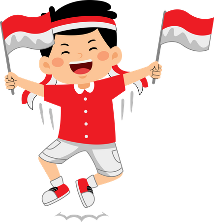 Boy celebrate Indonesia Independence Day  Illustration