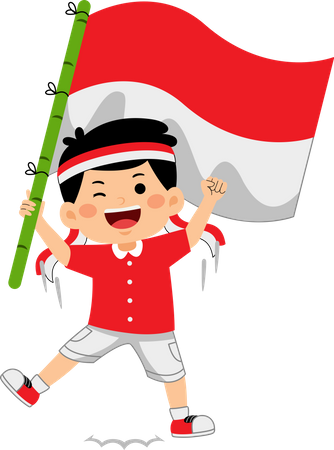 Boy celebrate Indonesia Independence Day  Illustration