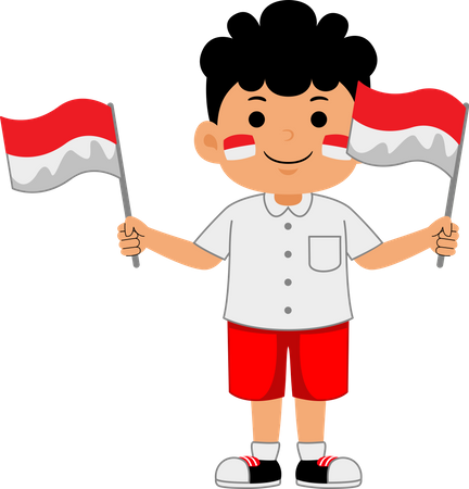 Boy celebrate Indonesia Independence Day  Illustration