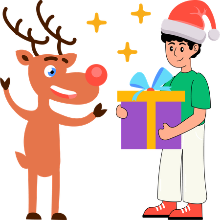 Boy celebrates Christmas with Reindeer  Illustration