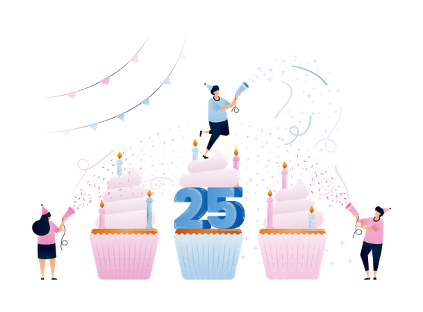 25歳の誕生日を祝う少年  イラスト