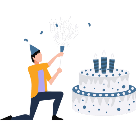 Boy celebrating birthday party  Illustration