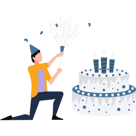 The Boy Is Celebrating The Birthday Party Illustration