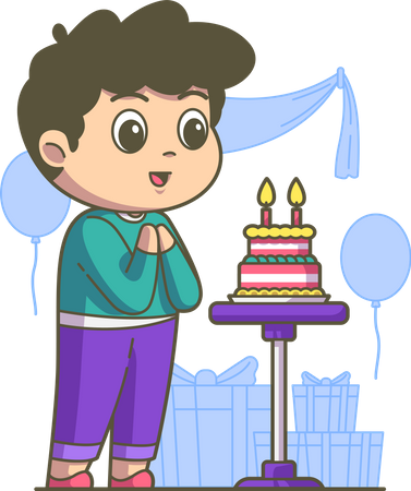 Boy celebrating birthday with cake Illustration