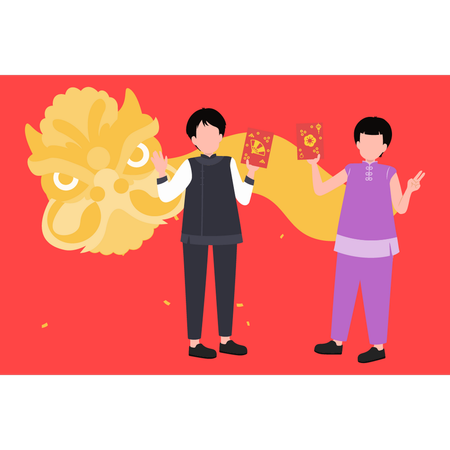 Boy celebrating chinese new year  Illustration