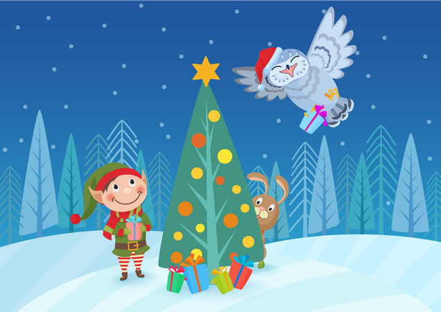 Boy Celebrating Christmas  Illustration