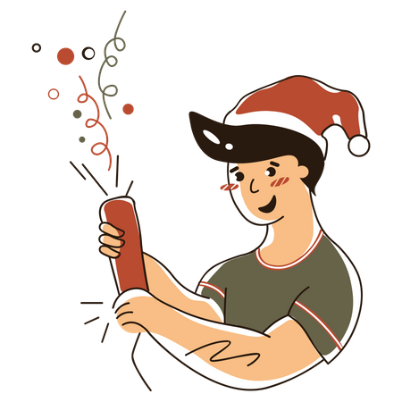 Boy celebrating Christmas with Christmas clapper Illustration