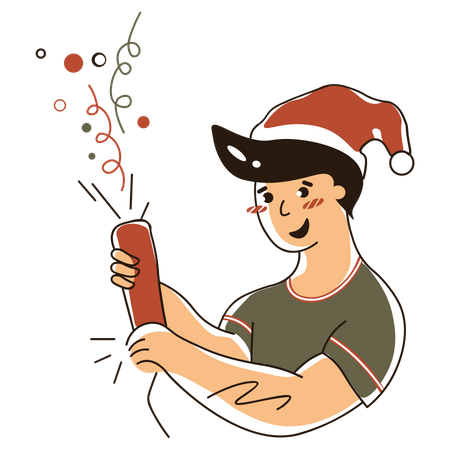 Boy celebrating Christmas with Christmas clapper  Illustration