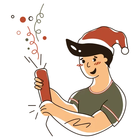 Boy celebrating Christmas with Christmas clapper  Illustration