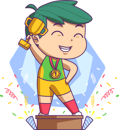 Boy celebrating competition victory  Illustration