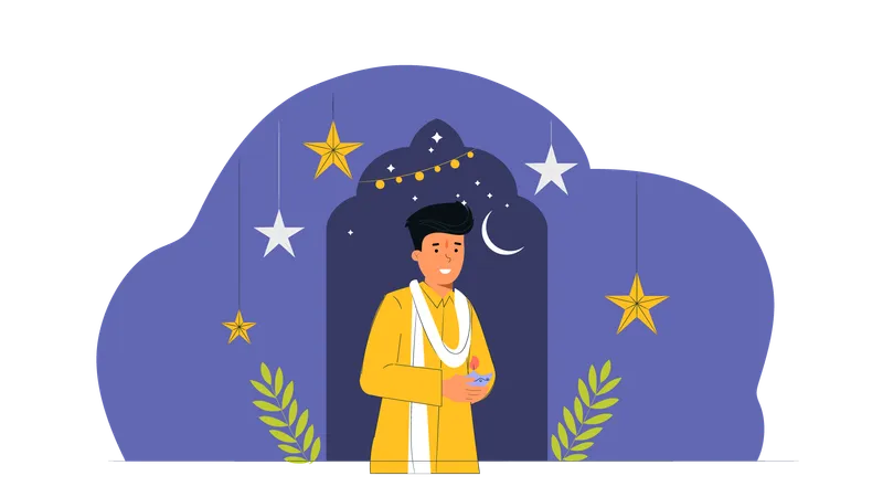 Boy celebrating diwali  Illustration