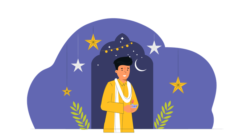 Boy celebrating diwali  Illustration