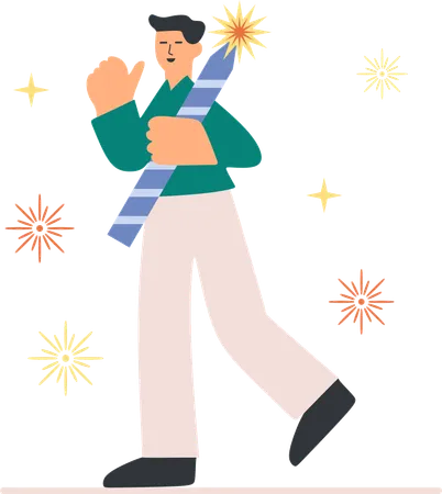 Boy celebrating festival of lights  Illustration