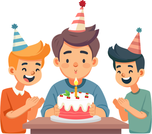 Boy celebrating his birthday with his friends  Illustration
