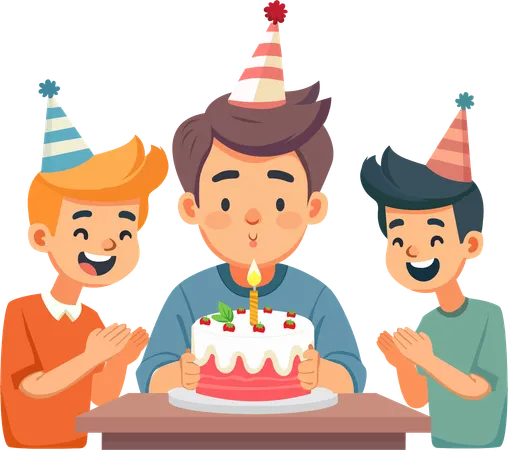 Boy celebrating his birthday with his friends  Illustration