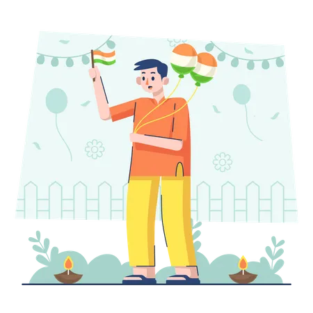 Boy celebrating Indian republic day Illustration
