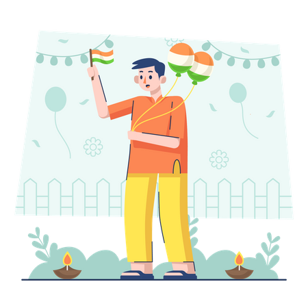 Boy celebrating Indian republic day  Illustration