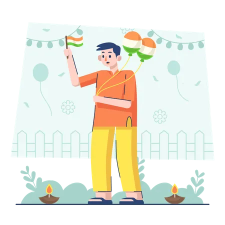 Boy celebrating Indian republic day  Illustration