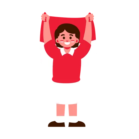 An Illustration Of A Happy Child Waving A Red And White Indonesia Flag In Celebration Illustration