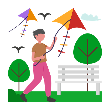 Boy celebrating kite festival  Illustration