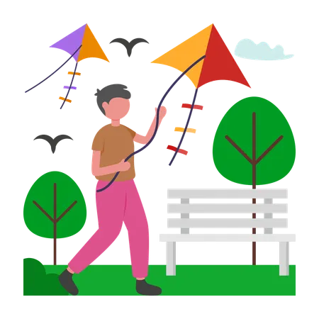 Boy celebrating kite festival  Illustration