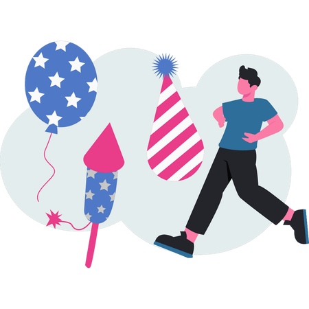 Boy  celebrting fourth of july  Illustration