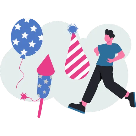 Boy  celebrting fourth of july  Illustration