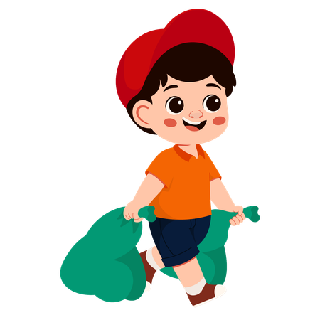 Boy Character Cleaning Plastic Waste  Illustration