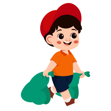 Boy Character Cleaning Plastic Waste  Illustration