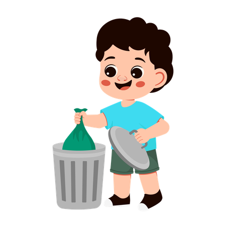 Boy Character Cleaning Trash Put In Trash  Illustration