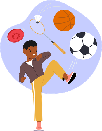 Boy Character Enthusiastically Participate In School Sports  Illustration