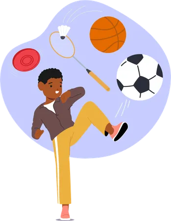 Boy Character Enthusiastically Participate In School Sports  Illustration
