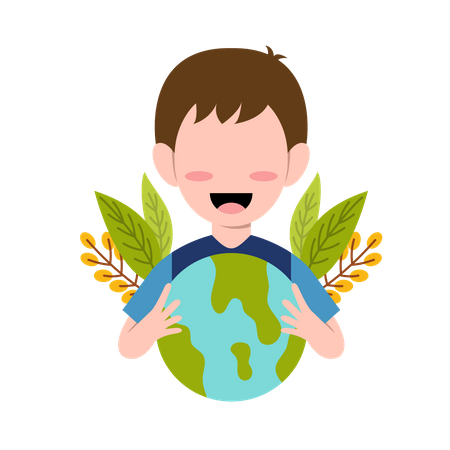 Boy Character For Save Planet  Illustration