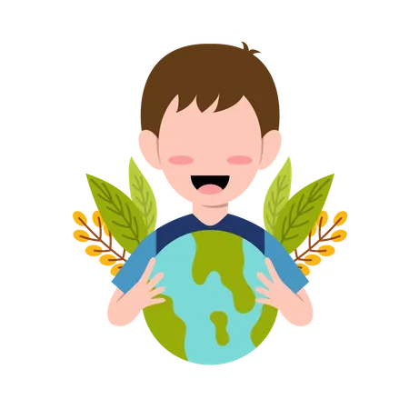 Boy Character For Save Planet  Illustration