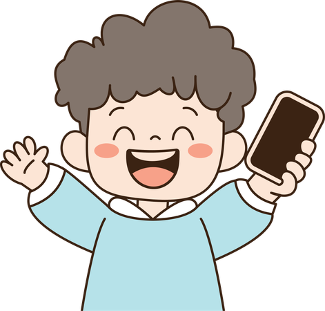 Boy Character Holding mobile  Illustration