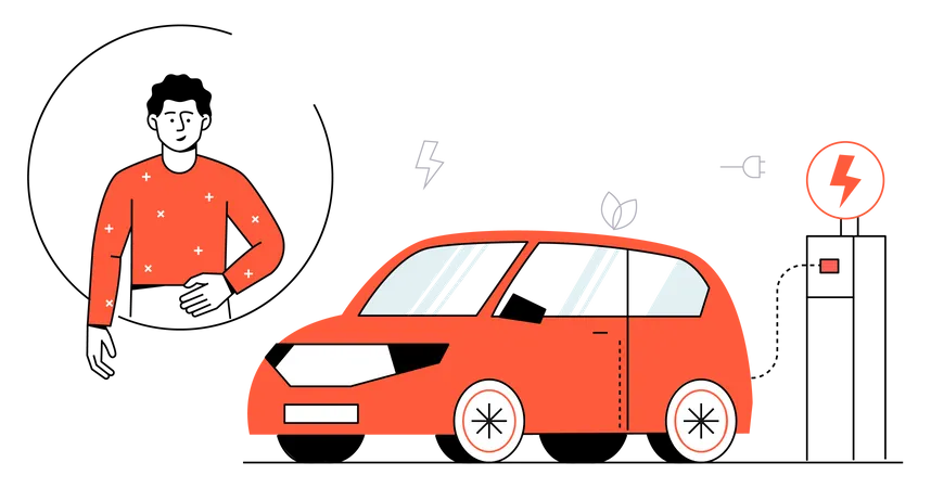 Boy charging electric car  Illustration