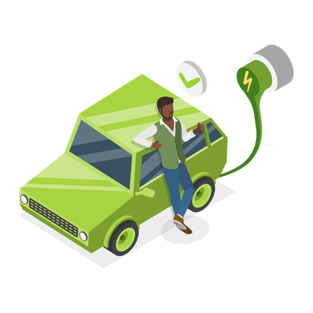 Boy charging electric vehicle  Illustration