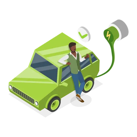 Boy charging electric vehicle  Illustration