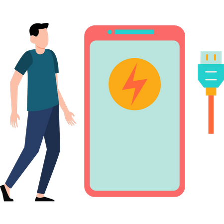 Boy charging mobile  Illustration