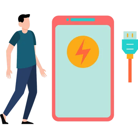 Boy charging mobile  Illustration