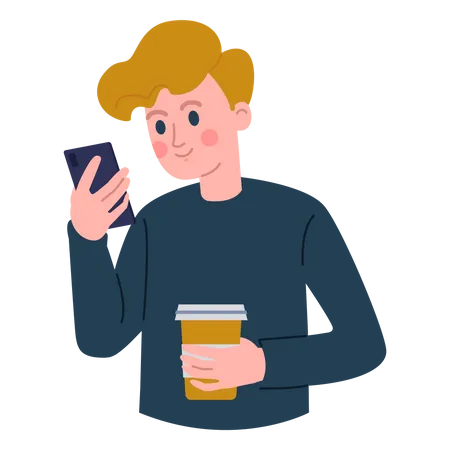 Boy chatting on phone Illustration