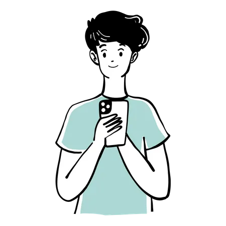 Boy chatting on phone Illustration