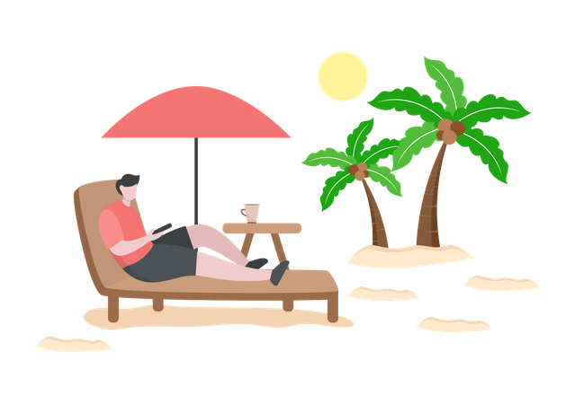 Boy chatting on phone while on vacation  일러스트레이션