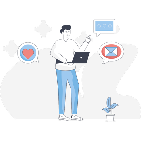 Boy  chatting on social media  Illustration